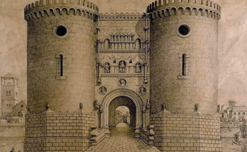La porta di capua disegno di giorgio martini. torri federiciane federico ii di svevia