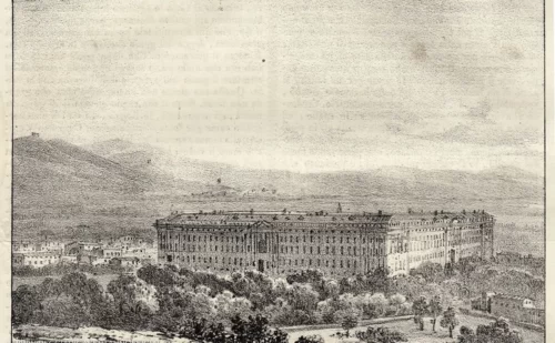 Reggia di Caserta dall'alto Stampa vintage con incisione dell'anno 1837