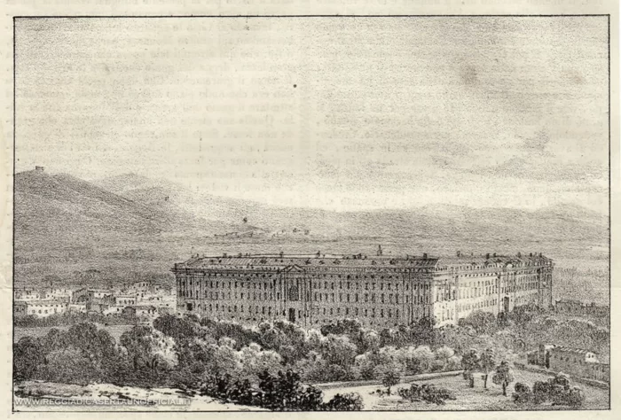 Reggia di Caserta dall'alto Stampa vintage con incisione dell'anno 1837