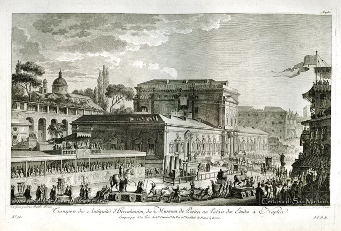 Titolo originale: "transport des antiquites d' Herculanum, du Museum de Portici au palais des etudes à Naples - Titolo tradotto: "Trasporto delle antichità di Ercolano, dal Museo di Portici al Palazzo degli Studi di Napoli"