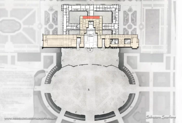 confronto piante con cour - dimensioni è piu grande la Reggia di Caserta o quella di versailles