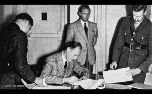 delegato tedesco firma l'atto della resa di caserta