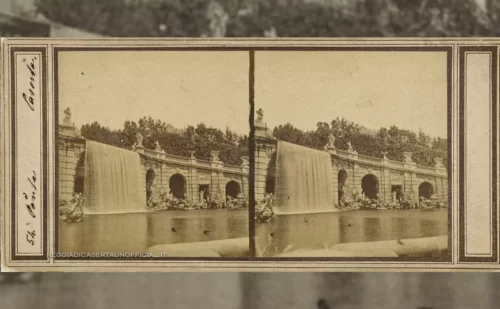 parco della Reggia di Caserta fontana di eolo dei venti foto antica vintage stereoscopia del 1860-1872 circa