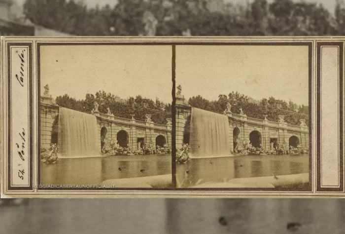parco della Reggia di Caserta fontana di eolo dei venti foto antica vintage stereoscopia del 1860-1872 circa