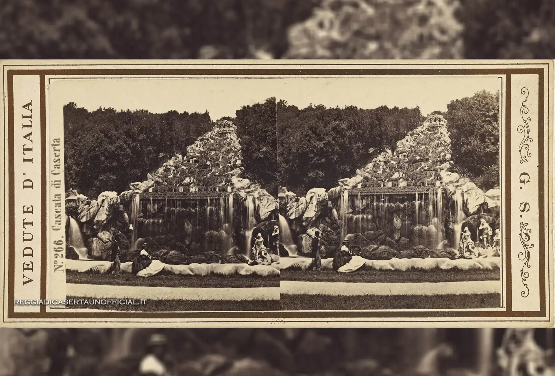 parco della reggia di caserta fontana diana e atteone foto antica vintage del 1865 circa
