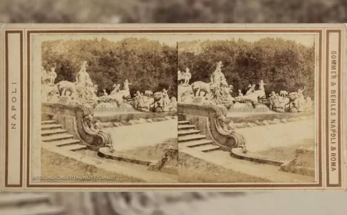 parco della Reggia di Caserta fontana venere e adone foto antica vintage stereoscopia del 1865 circa