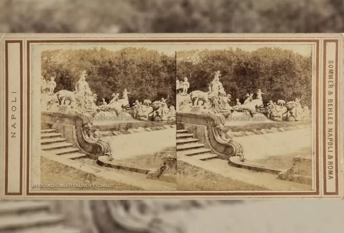 parco della Reggia di Caserta fontana venere e adone foto antica vintage stereoscopia del 1865 circa