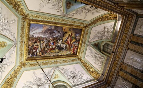 Reggia di Caserta anticamera dei baroni sala di marte - soffitto affresco stile impero 2