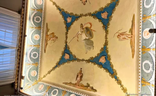 Reggia di Caserta bagno della stanza da letto di re francesco ii stile impero soffitto affresco stanza attigua a destra