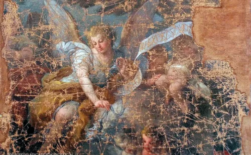 Reggia di caserta, cappella palatina. Frammento di un dipinto di Sebastiano Conca sopravvissuto al bombardamento
