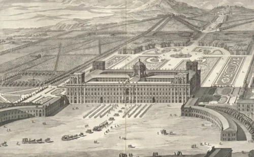 Reggia Di Caserta Luigi Vanvitelli Dichiarazione Dei Disegni Del Real Palazzo Di Caserta Disegno Stampa Vista Volo D Uccello Fronte 1, Reggia di Caserta Unofficial