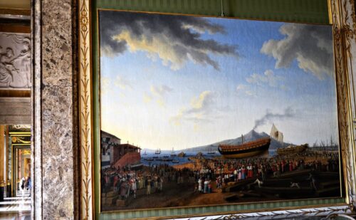 Reggia di Caserta Anticamera detta sala della primavera - dipinto hackert Il varo de la Partenope- Dipinti antichi della Quadreria