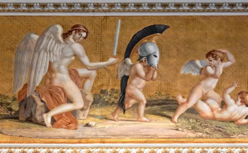 Reggia di Caserta stanza da letto di re francesco ii affresco stile impero dettaglio