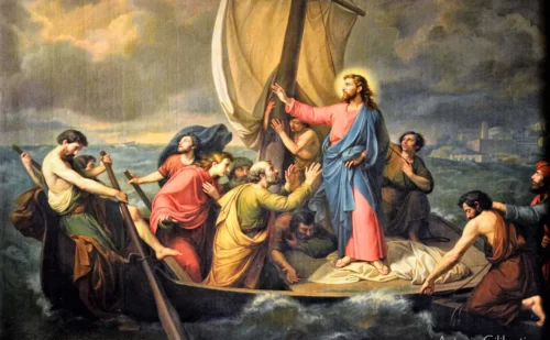 Reggia di Caserta stanza da letto di re francesco ii arredi dipinto Cristo che placa la tempesta - Raffaele Postiglione