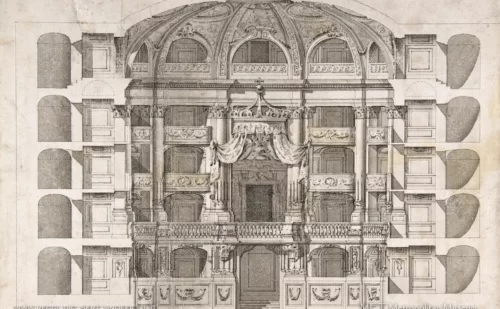 teatro di corte della Reggia di Caserta - progetto originale del teatro . sezione frontale