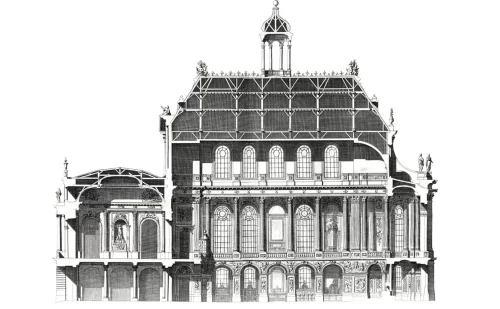 versailles - cappella - progetto sezione con vista laterale